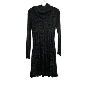 Calvin Klein Cowl Neck Long Sleeve A-Line Sweater Dress Black/Gold Shimmer XL